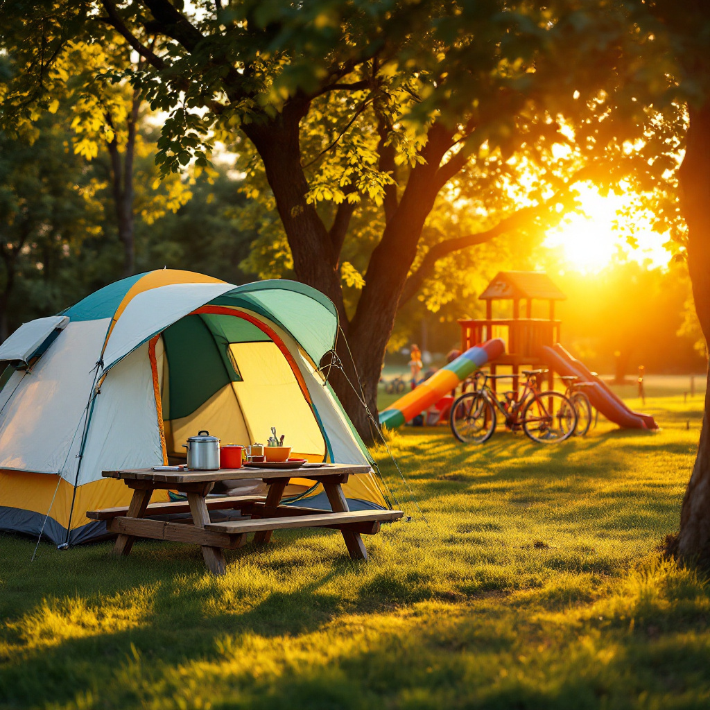 Campingplatz mit Kindern worauf achten - familienfreundlicher Zeltplatz mit Spielplatz und Zelt