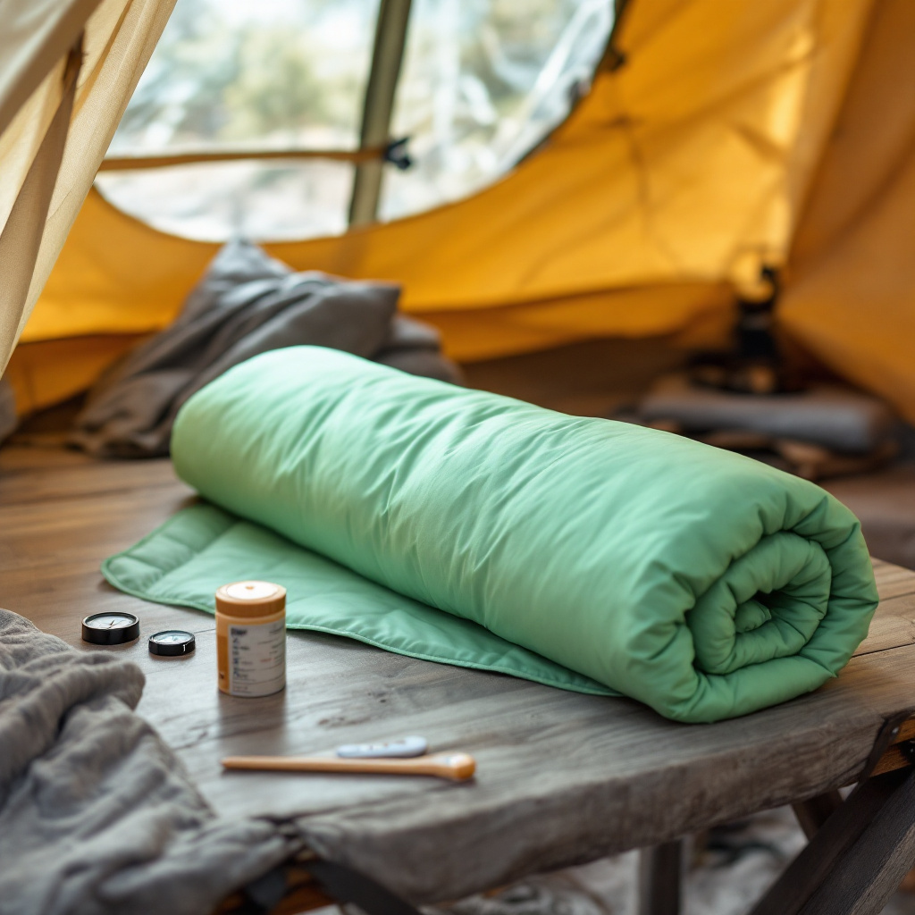 Sommerschlafsack für Camping mit Thermometer zeigt welche Temperatur ideal ist